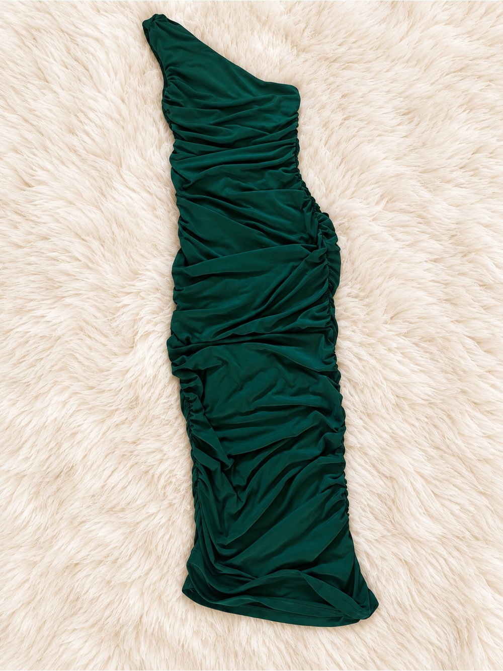 One-Shoulder Ruched Green Women’s Dress